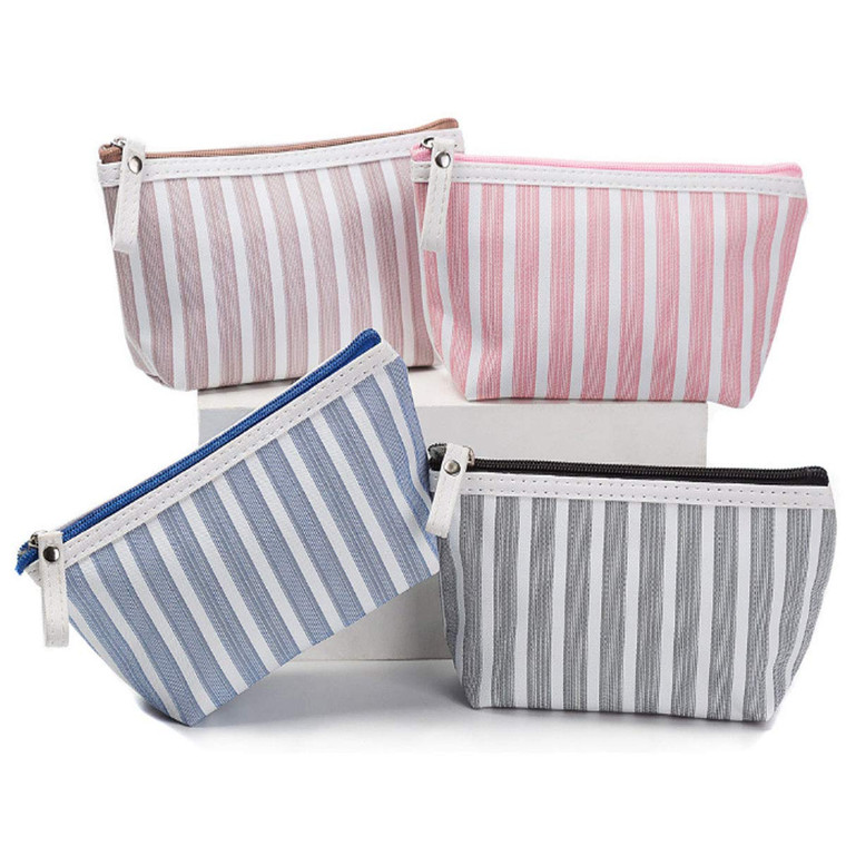 HappyDaily Pack of 4 Fashion Design Muliti-Functional Bag Makeup Bag Cosmetic Pouch Travel Toiletry Carrying Purse (Stripe(Pink/Blue/Brown/Black))