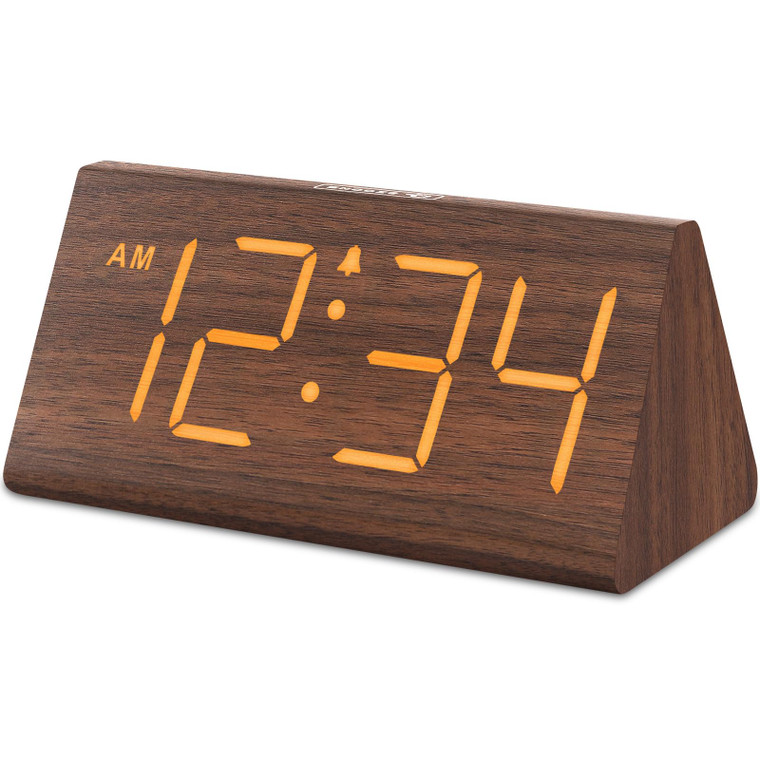 DreamSky Wooden Digital Alarm Clocks for Bedrooms - Electric Desk Clock with Large Numbers, USB Port, Loud Alarm for Heavy Sleepers, Adjustable Volum