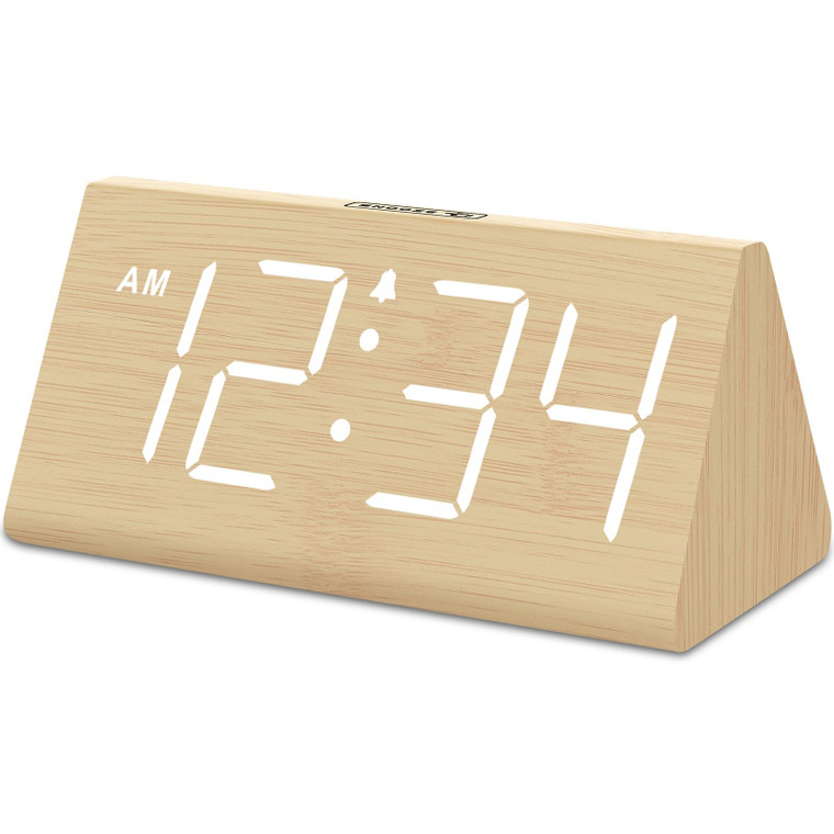 DreamSky Wooden Digital Alarm Clocks for Bedrooms - Electric Desk Clock with Large Numbers, USB Port, Loud Alarm for Heavy Sleepers, Adjustable Volum