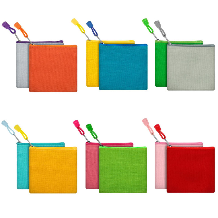 Fassave 12 Pack DIY Craft Cotton Canvas Bag, Multi-Purpose Cosmetic Bag Makeup Pouches with Zipper Travel Toiletry Bag Pen Pencil Bag (Multicolor, XS