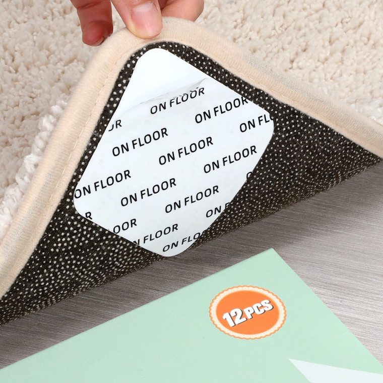 Home Techpro 12 PCS Rug Tape, Gripper for Rug for Hardwood Floors, Double Sided Reusable Under Rug Carpet Tape Stickers, Rug Anti Slip Grips for Area