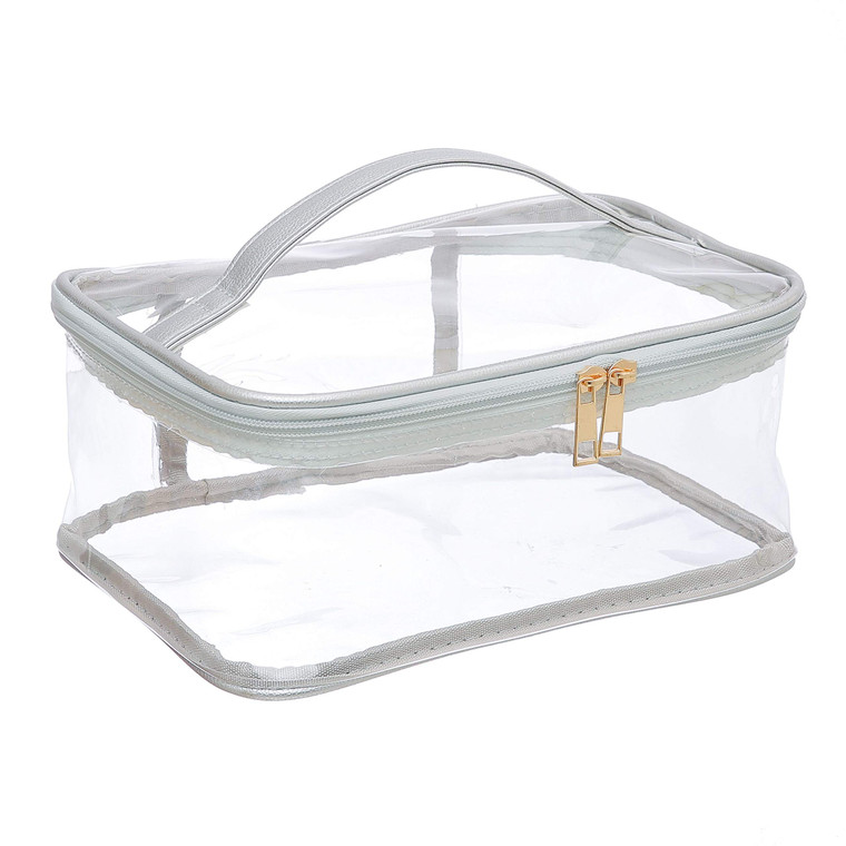 Large Cosmetic Bag for Women / Clear, See-Through Makeup, Hair & Nail Accessories Pouch for Travel or Home / Transparent PVC Plastic Organizer, Spaci