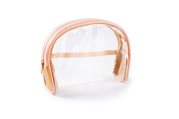 EzPacking Half Moon Bag/Clear Cosmetic Pouch for Purse/Transparent TSA Compliant Clear Quart Bag for Travel/See-Through Clutch or Handbag for Makeup/