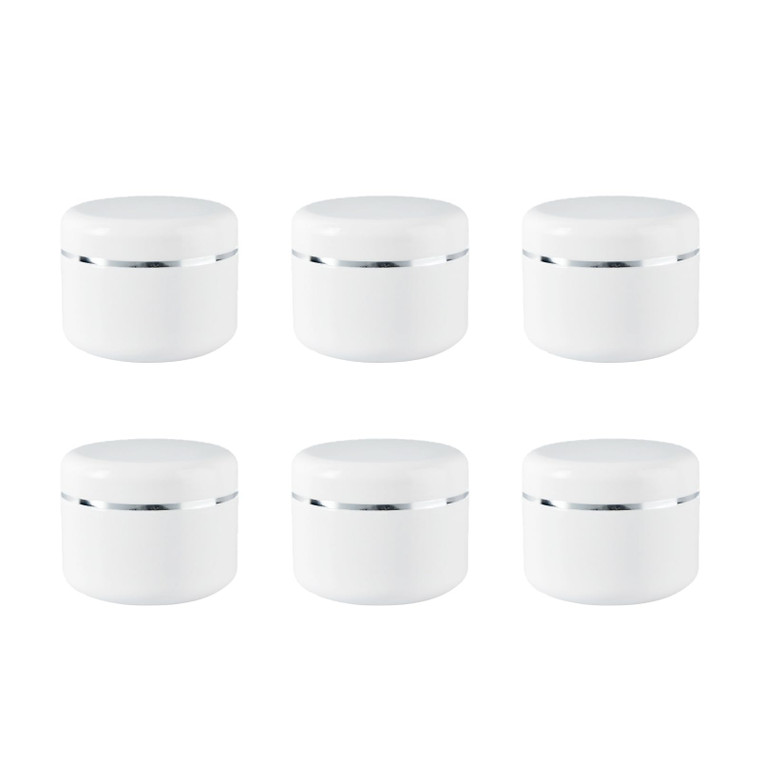 6PCS White Plastic Creams Jar with Inner Liners and Lid Empty Refillable Cosmetic Face Lotions Ointments Bottles Containers Lip Balm Storage Scrub Lo