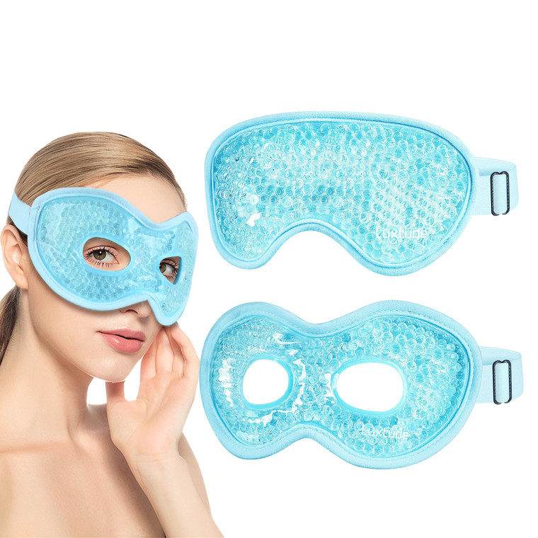 Luxtude Gel Eye Mask Cooling Eye Mask for Dry Eyes 2PCS, Heated Warm Eyes Ice Pack Reusable Gel Sleep Masks, Frozen Cold Compress for Puffiness/Dark