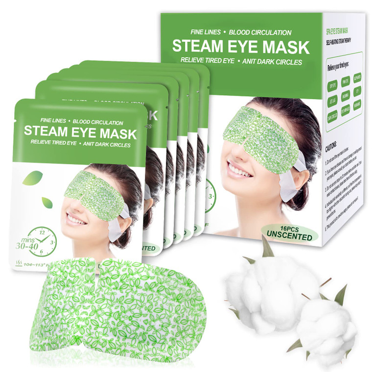 16 Packs Steam Eye Masks for Dry Eyes, Self Heating Warm Compress for Eyes Fatigue & Puffiness Relief, Disposable Heated Eye Mask Travel Essentials,