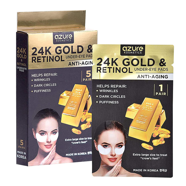 Azure Cosmetics 24K Gold & Retinol Anti Aging Under Eye Patches - Firming, Restoring & Deeply Hydrating Eye Mask - Reduces Fine Lines, Wrinkles, Dark