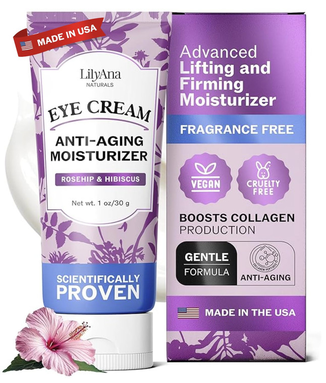 LilyAna Naturals Eye Cream for Dark Circles and Puffiness, Anti Aging Under Eye Cream for Wrinkles and Bags helps Improve Dryness; for Sensitive Skin