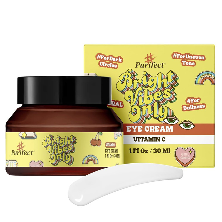Purifect Bright Vibes Only Brightening Eye Cream for Dark Circles & Dry Skin with Vitamin C & Rose Water  Made in USA | Under Eye Wrinkle Repair Cre