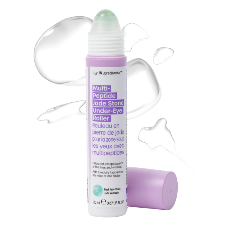 Masque Bar My Ingredients Hydrating Under Eye Serum with 360° Jade Stone Roller, Multi-peptides & Hyaluronic Acid Treats Eye Puffiness, Dark Circles-