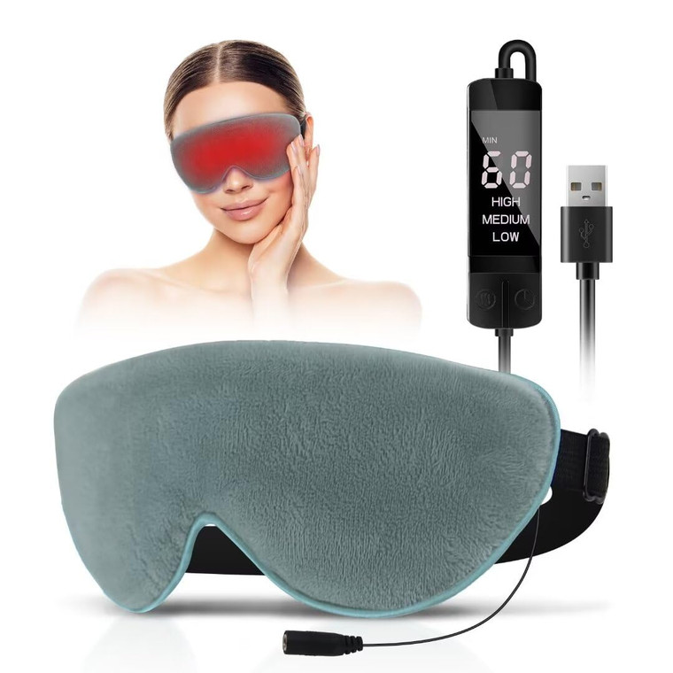 KOVNLO Heated Eye Mask, Washable USB Electric Moist Heat Warm Compress for Eyes, Eye mask with Flaxseed for Dry Eyes, Blepharitis, Chalazion, MGD, St