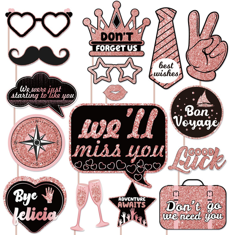 Farewell Decorations Party Photo Booth Props, We Will Miss You Decorations Party Favor, Going Away Party Decorations Rose Gold Photo Booth Props Kit