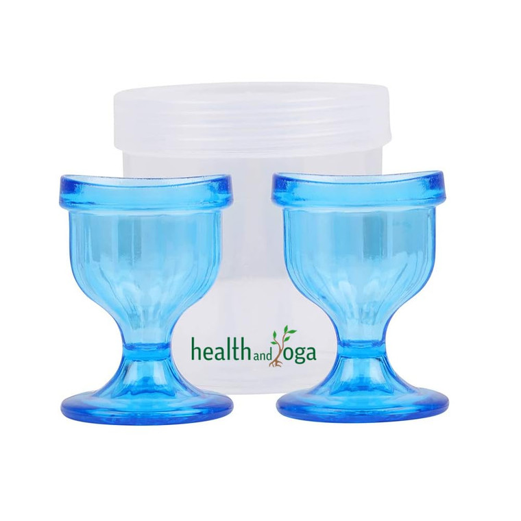 HealthAndYoga ChillEyes Colored Eye Wash Cups for Effective Eye Cleansing - with Storage Container - Eye Shaped Rim, Snug Fit (2 Pcs.)(Blue)
