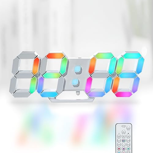 KOSUMOSU RGB Clock for Gaming Desk Clock 9.7" 3D LED Digital Clock for Bedroom, Gaming Room with Remote/Dimming/Date/Temperature