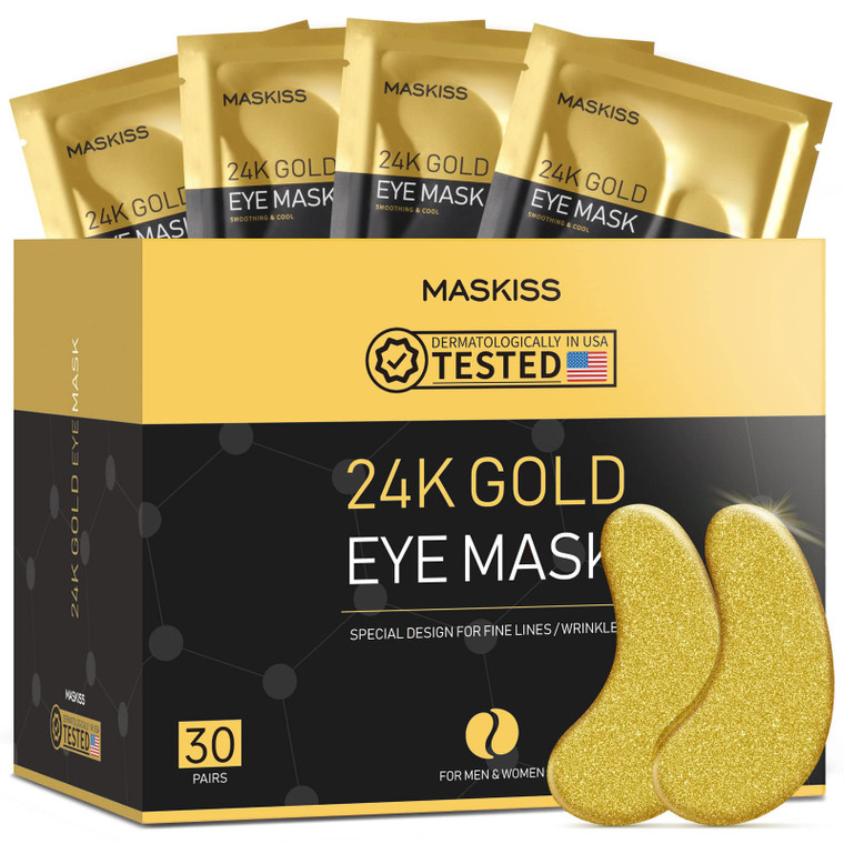Maskiss 24k Gold Under Eye Patches (30 Pairs), Eye Mask, Collagen Skin Care Products, Eye Patches for Puffy Eyes, Eye Masks for Dark Circles and Puff