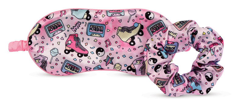 iscream Silky Satin, Fully Lined Sleep Mask and Matching Scrunchy Set - Let's Roll