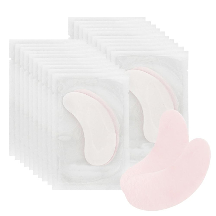 Mekupeu 100 Pairs Hydrogel Under Eye Gel Patches Lint Free Eye Lash Pads Eyelash Extension Tool Mask Eyepads, Transparent/Pink