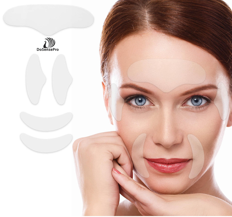 DoSensePro - Forehead Wrinkle Patch & 4 Reusable Silicone Face Patches Set: Includes Eye Wrinkle Patches & Smile Line Patches - Improves Skin Texture