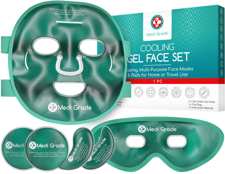 Medi Grade Cooling Ice Face Mask and Cooling Eye Mask for Puffy Eyes & Migraine Relief - Self Care Face Ice Pack with ChillGel Face Ice Mask Technolo