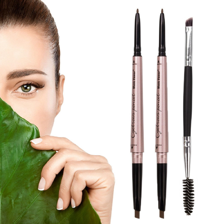 2 Pack Eyebrow Pencil, Waterproof Eyebrow Makeup with Dual Ends, Professional Brow Enhancing Kit with Eyebrow Brush, Khaki Coffee
