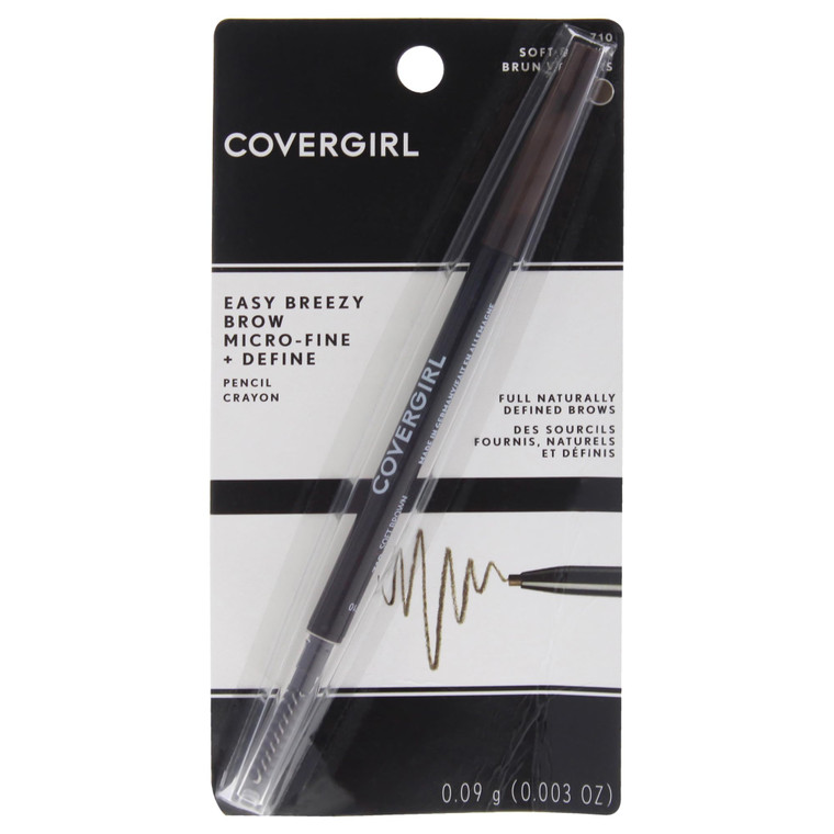 COVERGIRL Easy Breezy Brow Micro-Fine and Define Pencil, Soft Brown, 0.03 Pound , Brown Eyebrow Pencil, No Sharpening Needed, Built in Spoolie, Safe