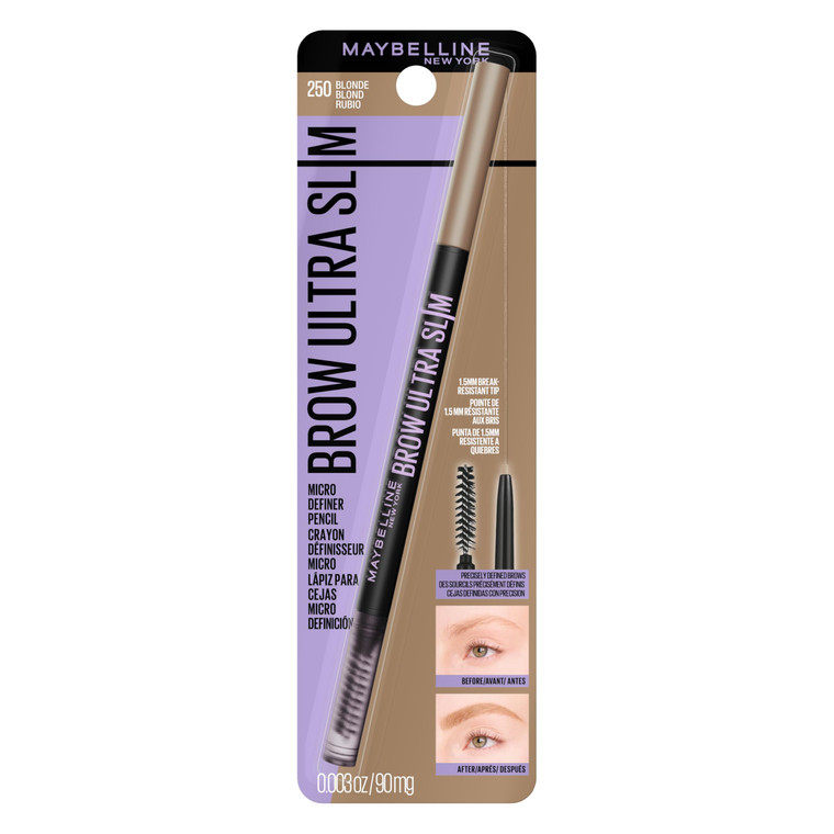Maybelline Express Brow Ultra Slim Eyebrow Makeup, Brow Pencil with Precision Tip and Spoolie for Defined Eyebrows, Blonde, 1 Count, Packaging May Va