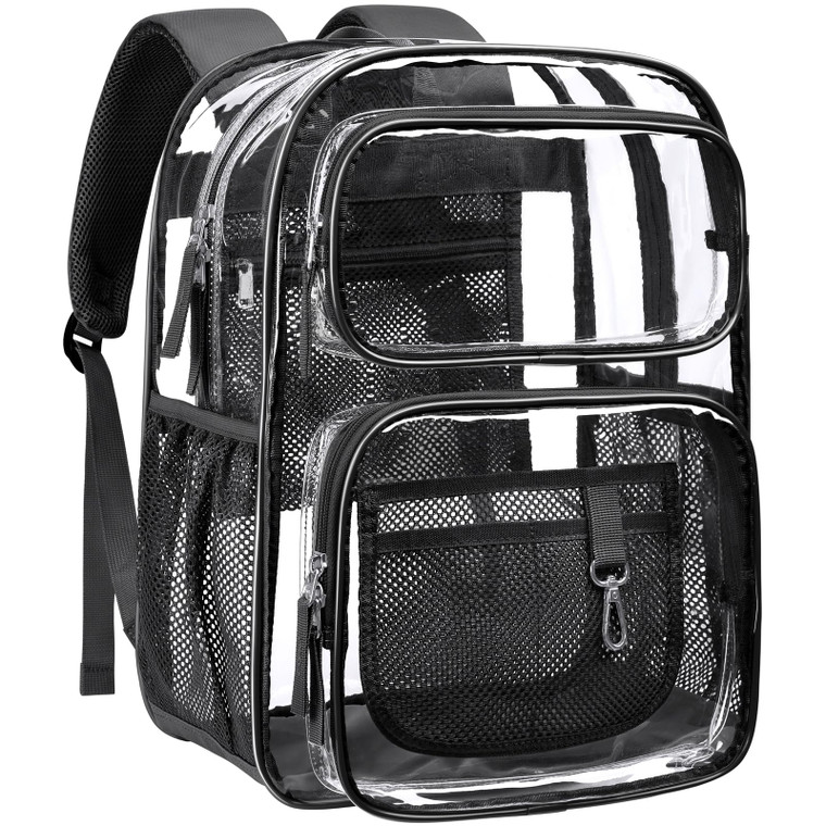 PACKISM Clear Backpack for School - 17 inch Large Heavy Duty Bookbag, Reinforced See Through PVC Transparent Backpack for Students Men Women, Active