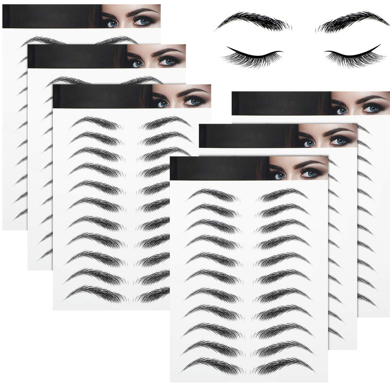 Blulu 6 Sheets 4d Hair-like Waterproof Eyebrow Tattoos Stickers Transfers Temporary Brow Tattoo Peel off Grooming Shaping Sticker in Arch Style, 66 P