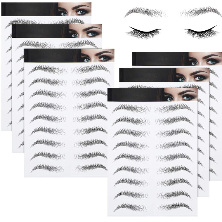 Blulu 6 Sheets 4d Hair-like Waterproof Eyebrow Tattoos Stickers Transfers Temporary Brow Tattoo Peel off Grooming Shaping Sticker in Arch Style, 66 P