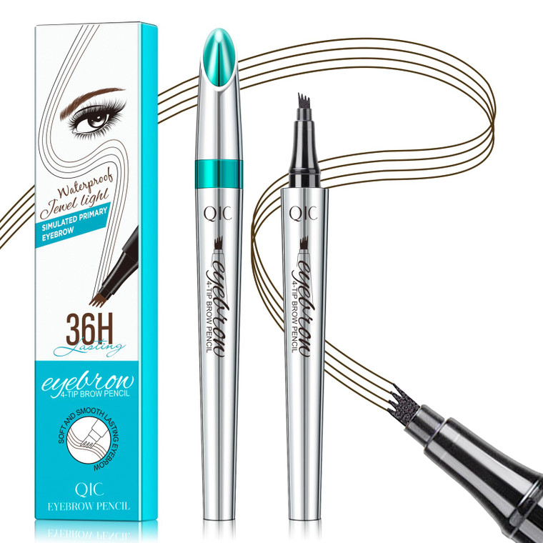 Eyebrow Pencil with 4 Tip Microblade for Natural Eyebrow Makeup Eyebrow Microblading Pen Waterproof &Smudge-Proof (2# Dark Brown)