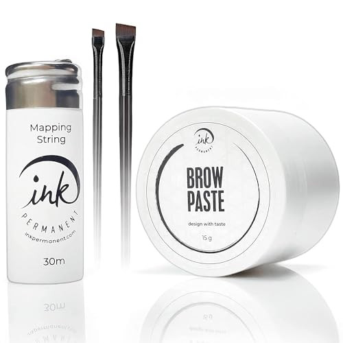 Brow Mapping Kit with White Brow Paste [Large 15g Bottle] White Brow Mapping String [30 m ] and 2 Eyebrow Brush Set for Microblading Supplies, PMU Su