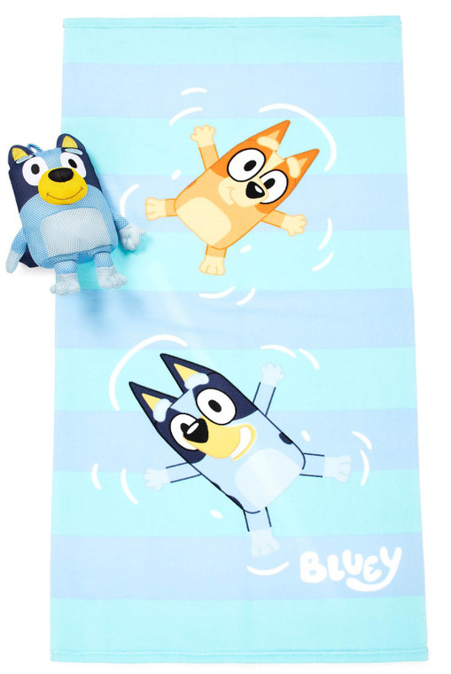 Jay Franco Bluey & Bingo Bath Towel & Bath Buddy Set - Kids Bathtub Accessories - Includes 25 x 50 Inch Microfiber Towel & 13 Inch Bluey Water Play B