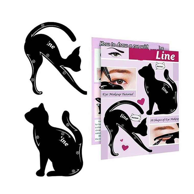 2 in 1 Cat Shape Eyeliner Template Stencil Smoky Eyeshadow Applicators Eyeliner Plate Matte PVC Material Professional Multifunction Black Cat Shape E