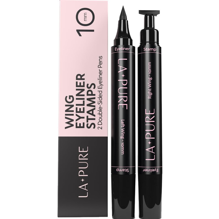LA PURE Waterproof Liquid Eyeliner Stamp Winged Eyeliner Tool 2x Cat Eye - Winged & Fine Tipped Pen Eyeliner Stencil Smudge Proof Black Eye Liner Tik