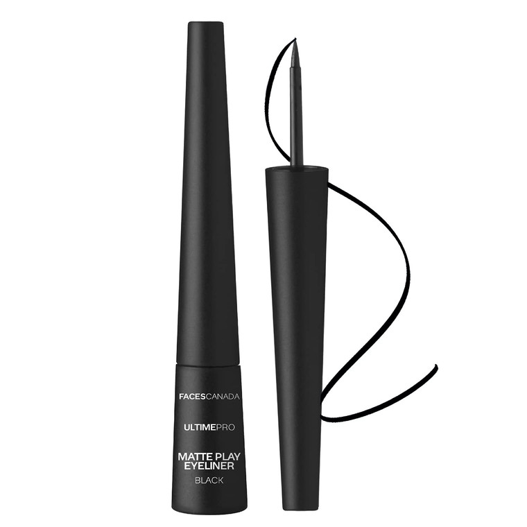FACESCANADA Matte Play Liquid Eyeliner, Black, Blue, Smooth Matte Finish, 24 Hrs Long Stay, Waterproof, Smudgeproof, Fade Proof, Fine Tip Precise App
