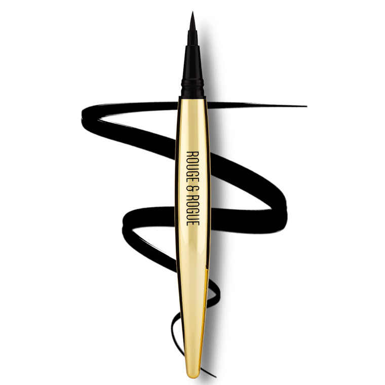 Rouge & Rogue Waterproof Liquid Eyeliner  Ultra-Black, Smudge-Proof, Long-Lasting, Vegan, Cruelty-Free, Precision Brush Tip for Winged Liner & Cat E