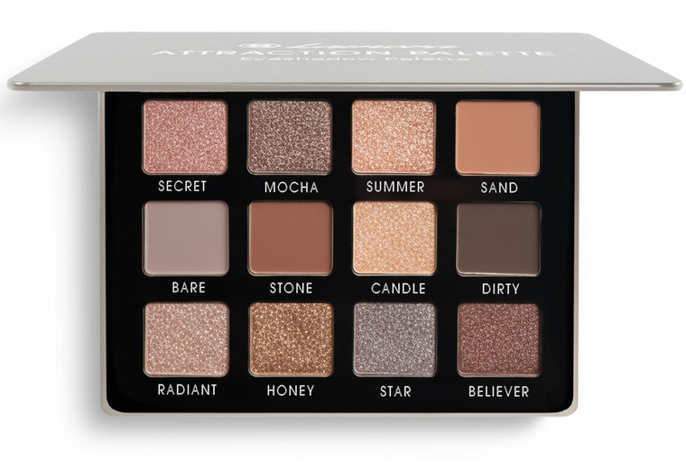 Lamora Attraction Eyeshadow Palette - 12 Soft Brown Shadows, Multi-Use Eye Makeup Palette with Matte & Shimmer Finishes, Ultra-Blendable Everyday Neu