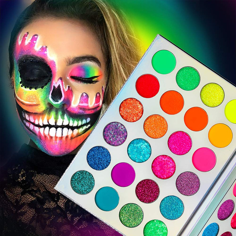 Afflano Neon Makeup Palette Eyeshadow, Glow in the Dark Colorful Eyeshadow Palette Highly Pigmented, Neon Party UV Blacklight Eye Shadow Pallet, Red