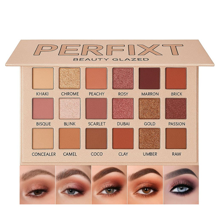 18 Color Natural Eyeshadow Palette  Soft Matte Shimmer & Glitter Finish with Built-In Concealer Shade  Ultra-pigmented Blendable Mauve Brown Nude E