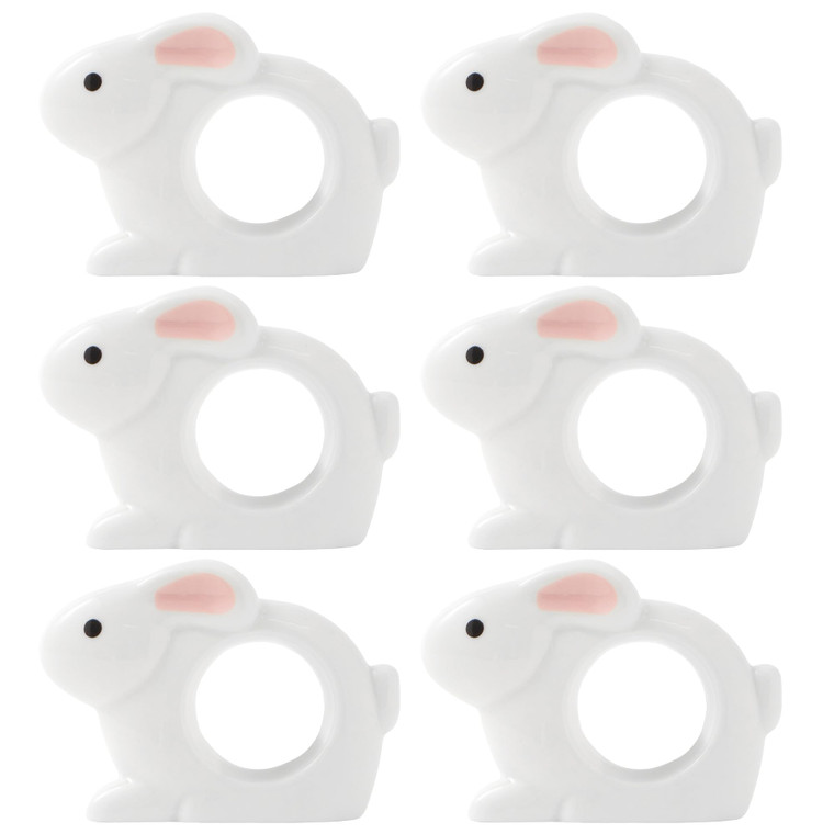 APTWOW Easter Bunny Napkin Rings Set of 6 - Porcelain White Rabbit Napkin Holder, Vintage Napkin Rings for Birthday Wedding Party Banquet Easter Tabl