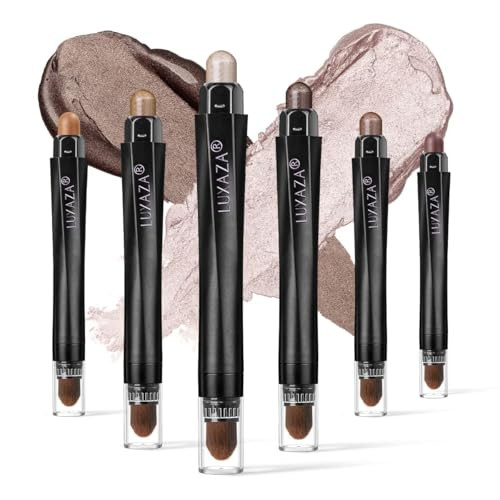 LUXAZA 6PCS Eyeshadow Stick Makeup Sets, Smoky Brown Cream Eyeshadow Pen,Metallic And Matte Shimmer Eye Shadow Eye Brightener Stick Pencil Crayon, B0