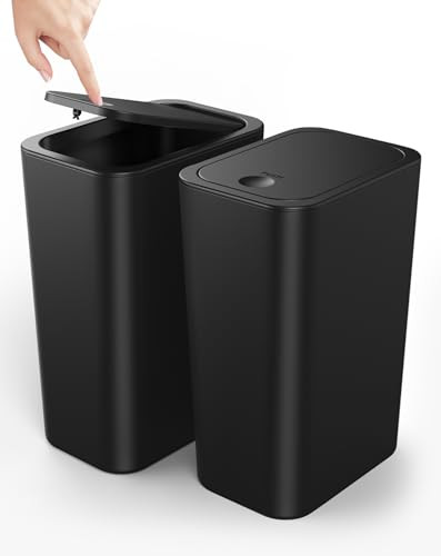 Cesun 2 Pack Bathroom Trash Can, 4.0 Gallon / 15 Liter Small Garbage Can with Press Top Lid, Plastic Wastebasket with Pop-up Lid for Toilet, Office,