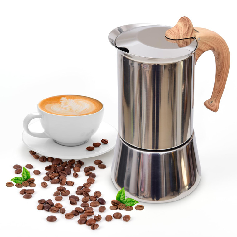 JingleChoo Induction Moka Pot, Stainless Steel, Stovetop Espresso Coffee Maker, 4 Cup/200ml/7.0oz, Easy to Use and Clean, Camping Home Use | for Moch