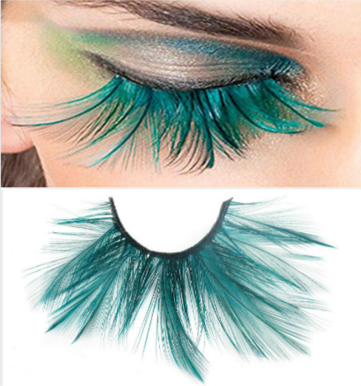 Dorisue Halloween eyelashes Double Lip Black with Green Big Extra Long Feather eyelashes Extra extension Halloween Green Feather Tip False Eyelashes