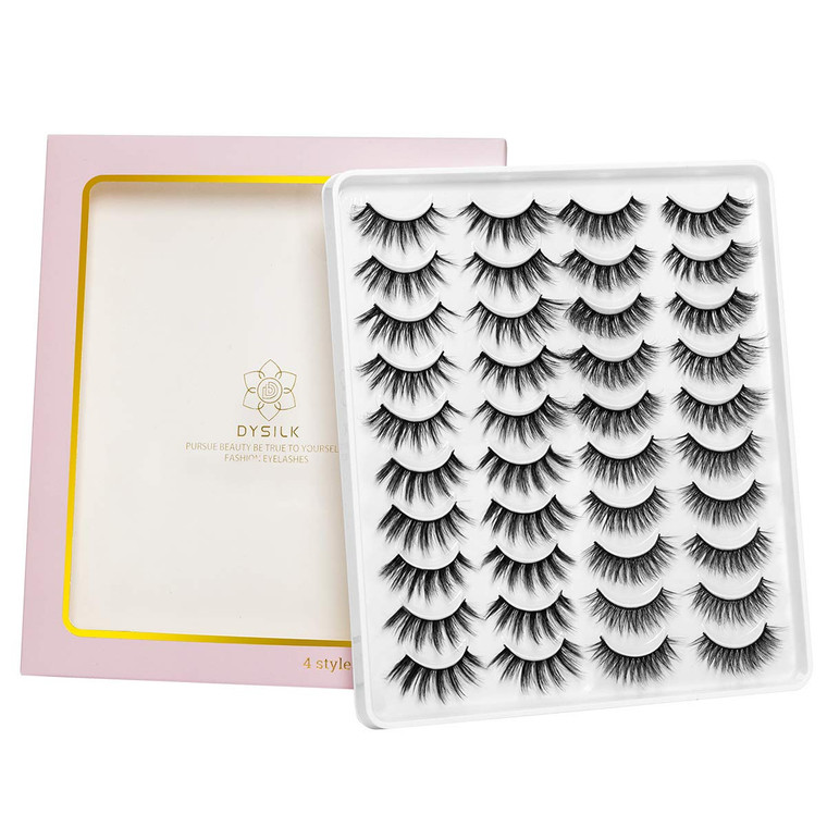 DYSILK Mink Lashes False Eyelashes - Wispy Lashes Natural Look 20 Pairs Lashes Pack 4 Styles Mixed Faux Mink Eyelashes 6D Fake Eyelashes Fluffy Cat E