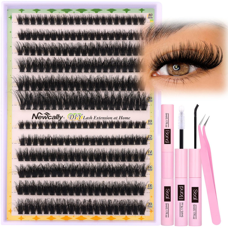 Lash Clusters Kit Thick Eyelash Clusters Individual Wispy Volume Lash Extension Kit 10-20MM Cluster Eyelash Extensions with Lash Glue Bond and Seal T