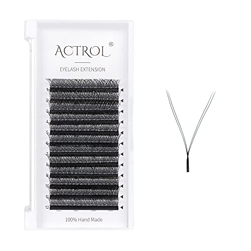 ACTROL YY Lashes Extension Professional Grade Black 0.05mm D Curl 11mm Volume Individual YY Eyelashes Extension Y Shaped Soft Eyelashes Thin Root Eas