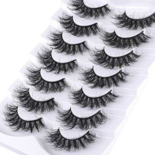 Mebver Lashes Eyelashes 8D Fluffy False Eyelashes Wispy Faux Mink Lashes Light Weight Fake Eyelashes Cat Eye Lashes 7 Pairs Pack, Black