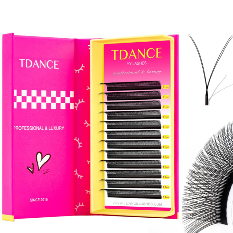 TDANCE YY Lash Extensions Premade Volume Eyelash Fans YY Lashes Matte Black W Lashes Extensions(YY-C-0.07,8-15 mm)
