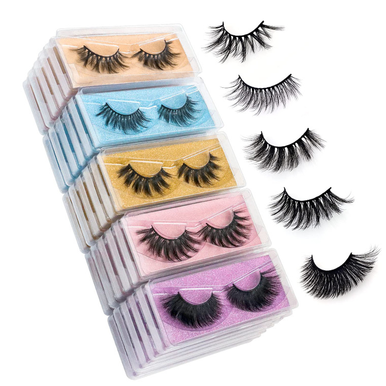 Wholesale Mixed Lashes Pack 3D Faux Mink Eyelashes 5 Style 30 Pairs Fluffy Volume Natural Charming Look Medium Length Eyelashes Cotton Band Handmade